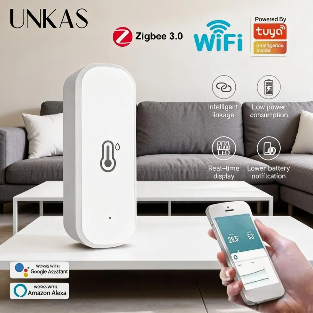 Zigbee 3.0/WIFI Works with Tuya Smart Temperature Humidity Sensor Thermometer Hygrometer APP Remote Alarm Google Assistant Alice