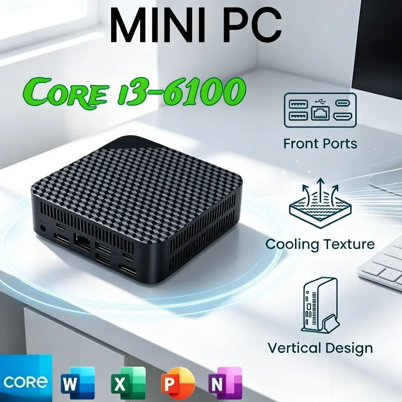 Core i3-6100 Business Office Mini Desktop Host Compact PC Unit Triple 4K Multi Display Output BT5.2 Dual Gigabit LAN Portable