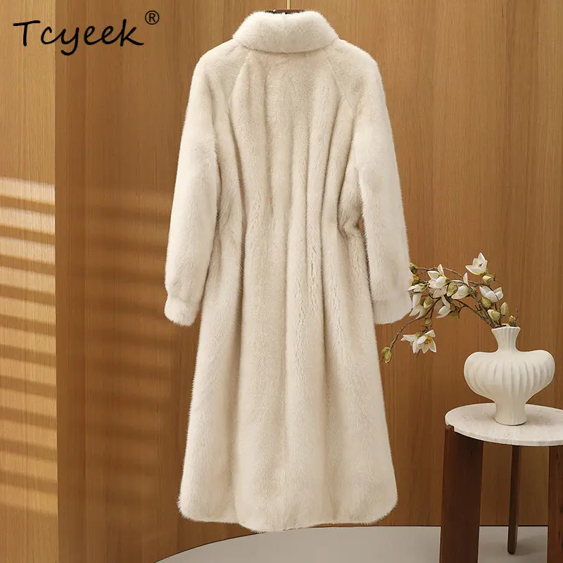 Tcyeek Natural Whole Mink Fur Coat Woman Clothes Winter Jacket Women Warm Luxury Mink New in Coats Mid-long 108cm Abrigos Mujer