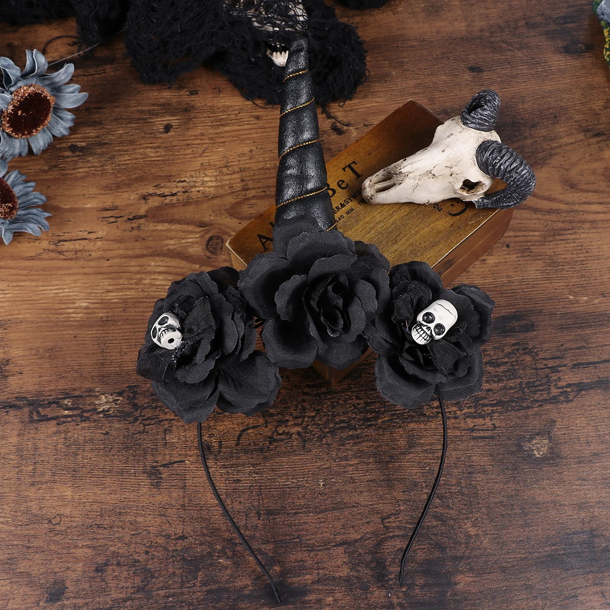 

Skull Unicorn Headband Hair Accessories for Girls Kids Halloween Party Hats Costume Props Unique Mesh Cloth Decorations