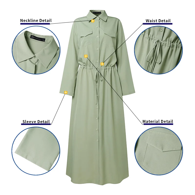 ZANZEA 여성 롱 셔츠 드레스 가을 봄 긴 소매 드로스트링 하이 웨이스트 미디 드레스 라펠 패션 캐주얼 솔리드 파티 로브