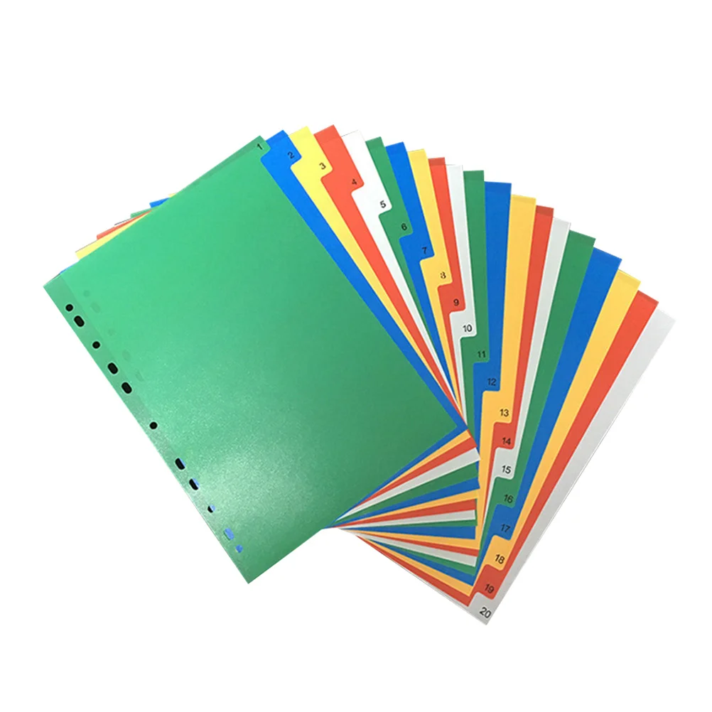 40pcs A4 Colorful Classified Index Pages Plastic Tab Dividers Color Printed Number For Document Organization Binder Insertable