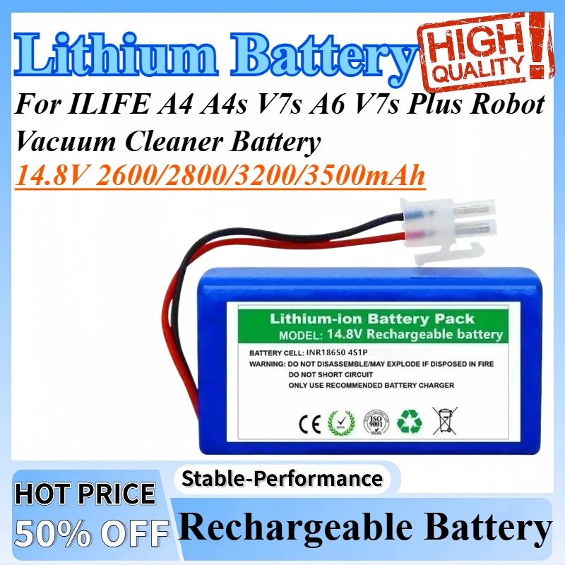 

14.8V 2600/2800/3200/3500mAh Lithium Rechargeable Battery For ILIFE A4 A4s V7s A6 V7s Plus Robot Vacuum Cleaner Battery