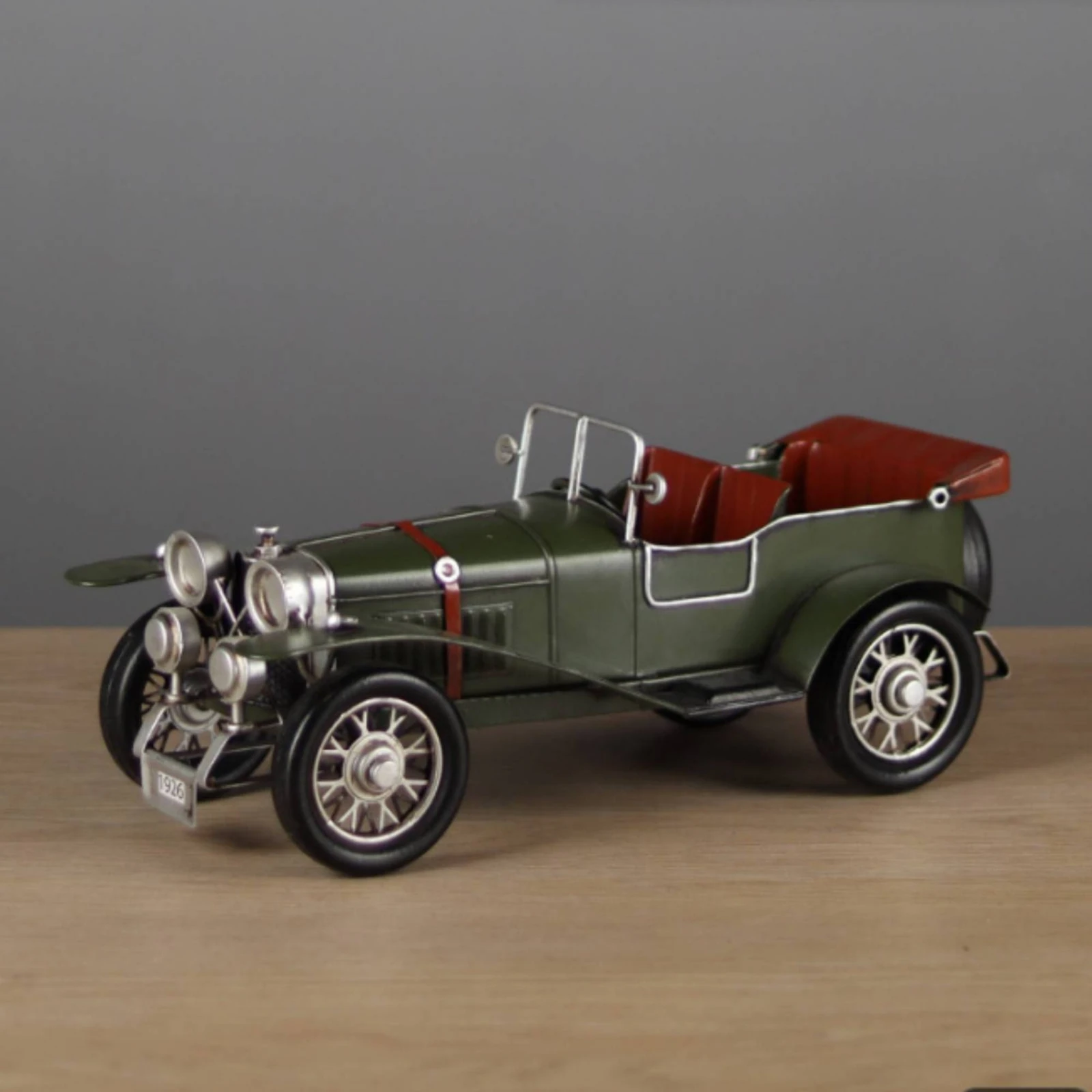 Miniature Car with Spoked Wheels Vintage-style Tabletop Ornament Collectible Retro Decor for Home Office