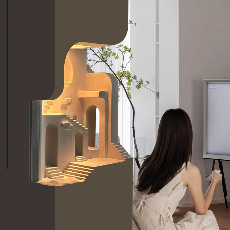 Creative Gypsum Embedded Wall Lamps Designer Creative Sconces Living Room Corridor Staircase Human Body Sensing Background Light