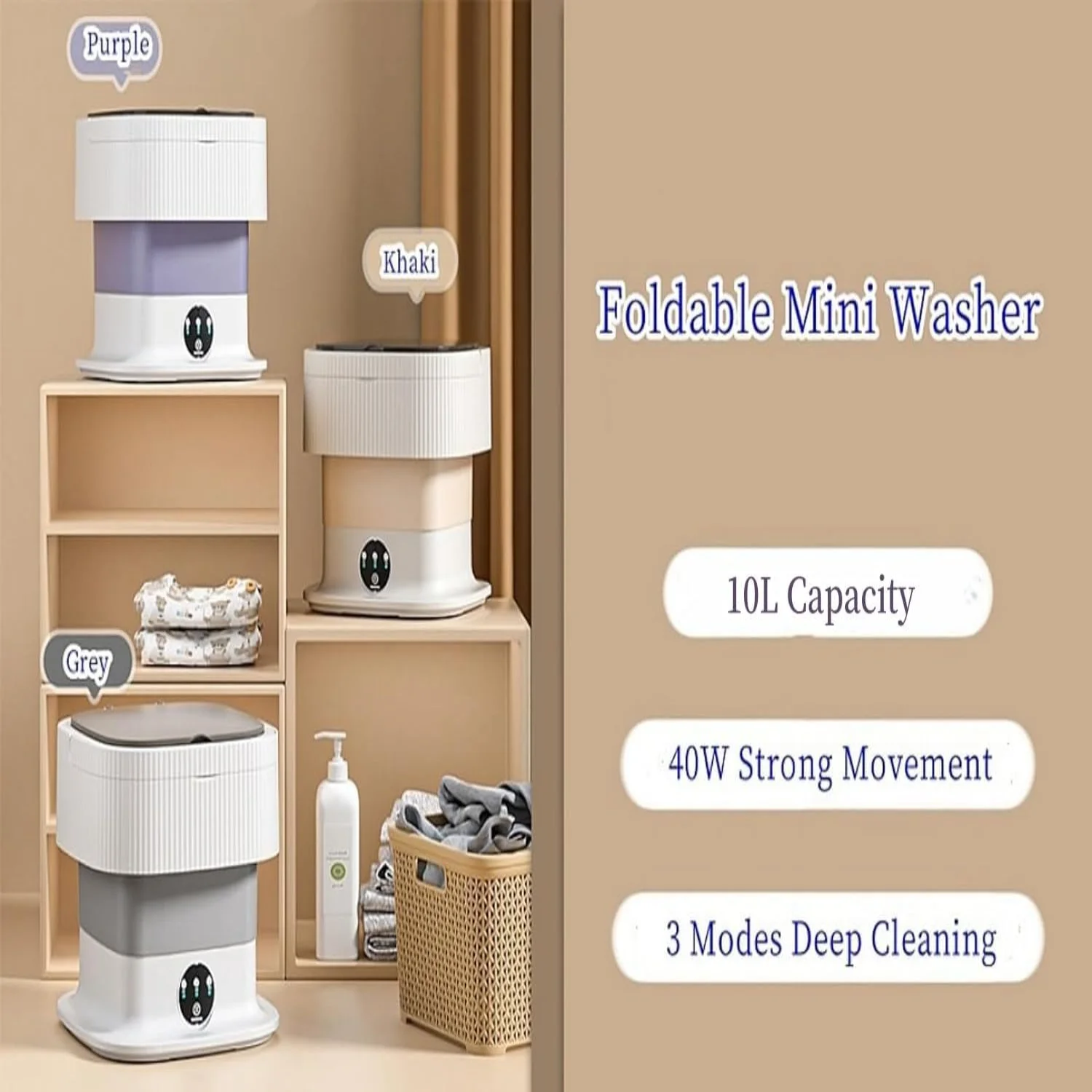 Portable washing machine,10L, Foldable Washer, Modes Deep Cleaning of Underwear, Baby Clothes and  Small Clothes. Suitable for A