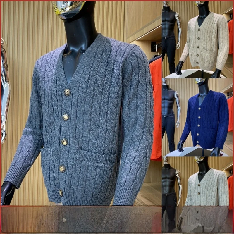 

Тяжелый новый осенне-зимний мужской вязаный свитер с v-образным вырезом на пуговицах, длинный открытый кардиган Sve 00, шерстяной модный городской слэ