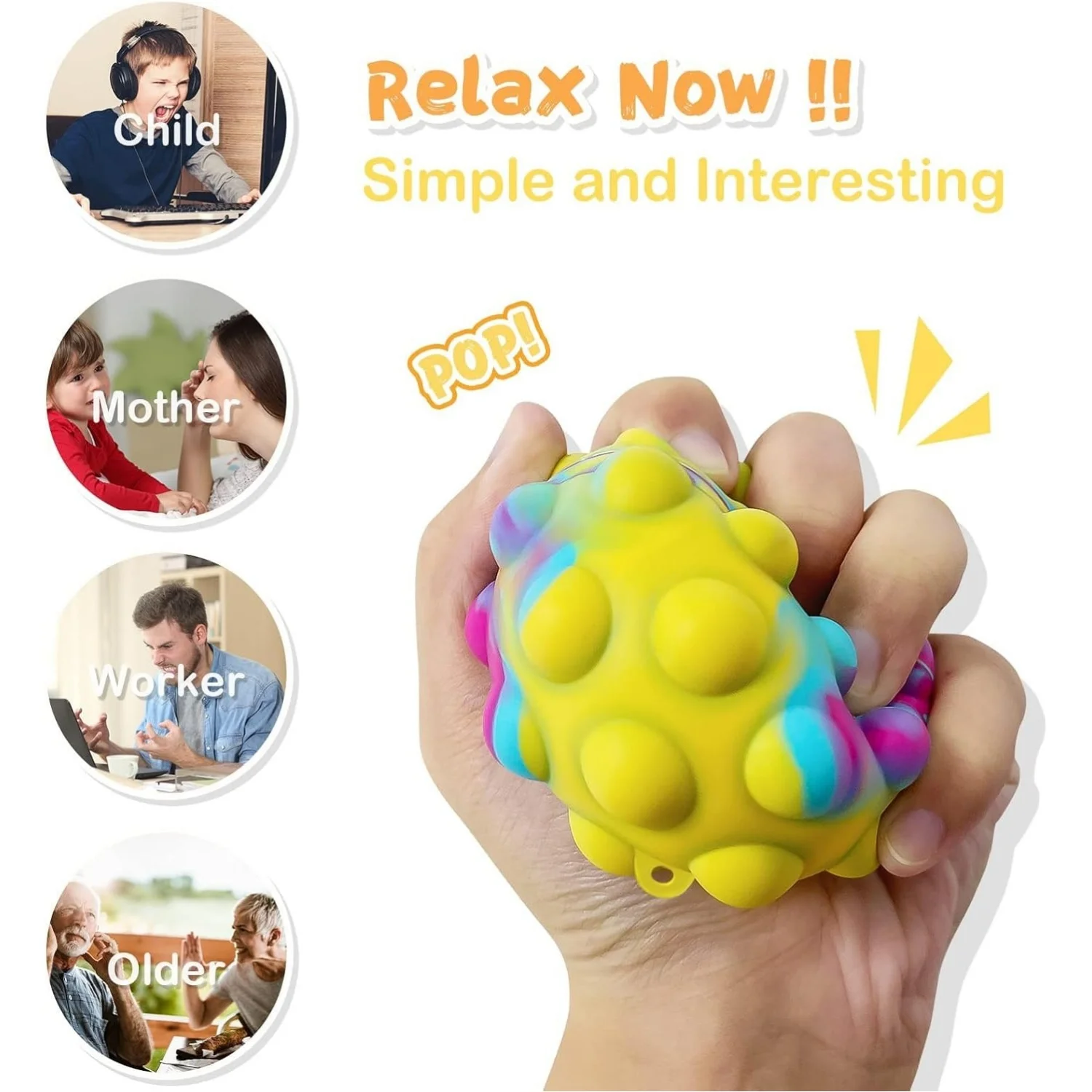 1/2/4PCS Pop Fidget Toys Bulk 3D Stress Balls for Kids Party Favors Autism Sensory Toys Squeeze Toys for Adult Stress Relief