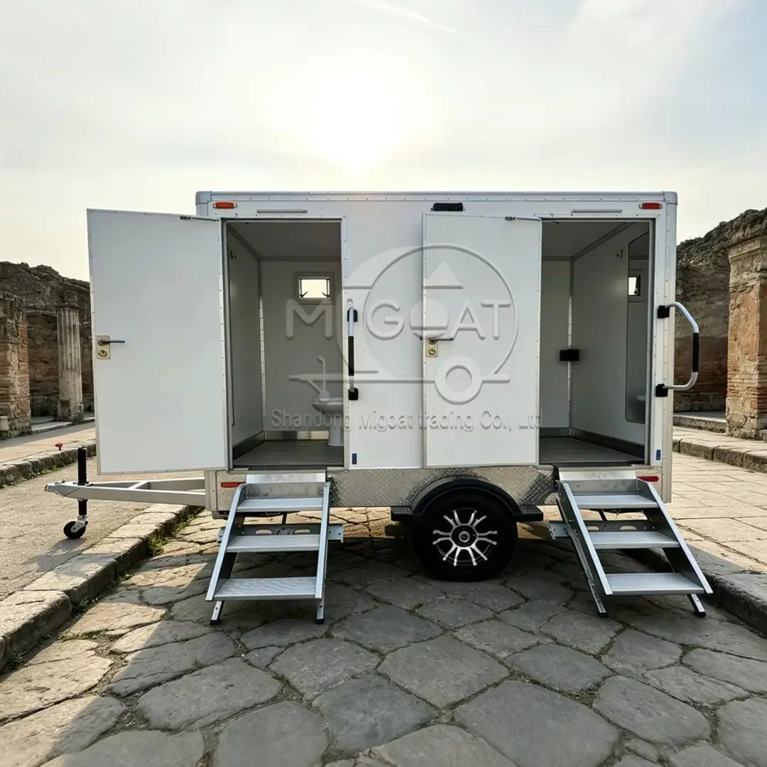 Customizable White Dual Stall Commercial Restroom Lightweight Mobile Lavatory for Park Campground Resort & Municipal Use