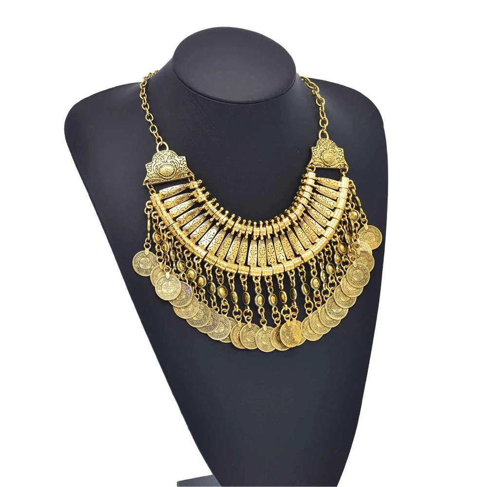 Traditionelle indische afghanische pakistanische ethnische Münzen Quaste Halsband Halskette Vintage goldene Legierung Münzen Kragen Damen Halsschmuck – Detail 11