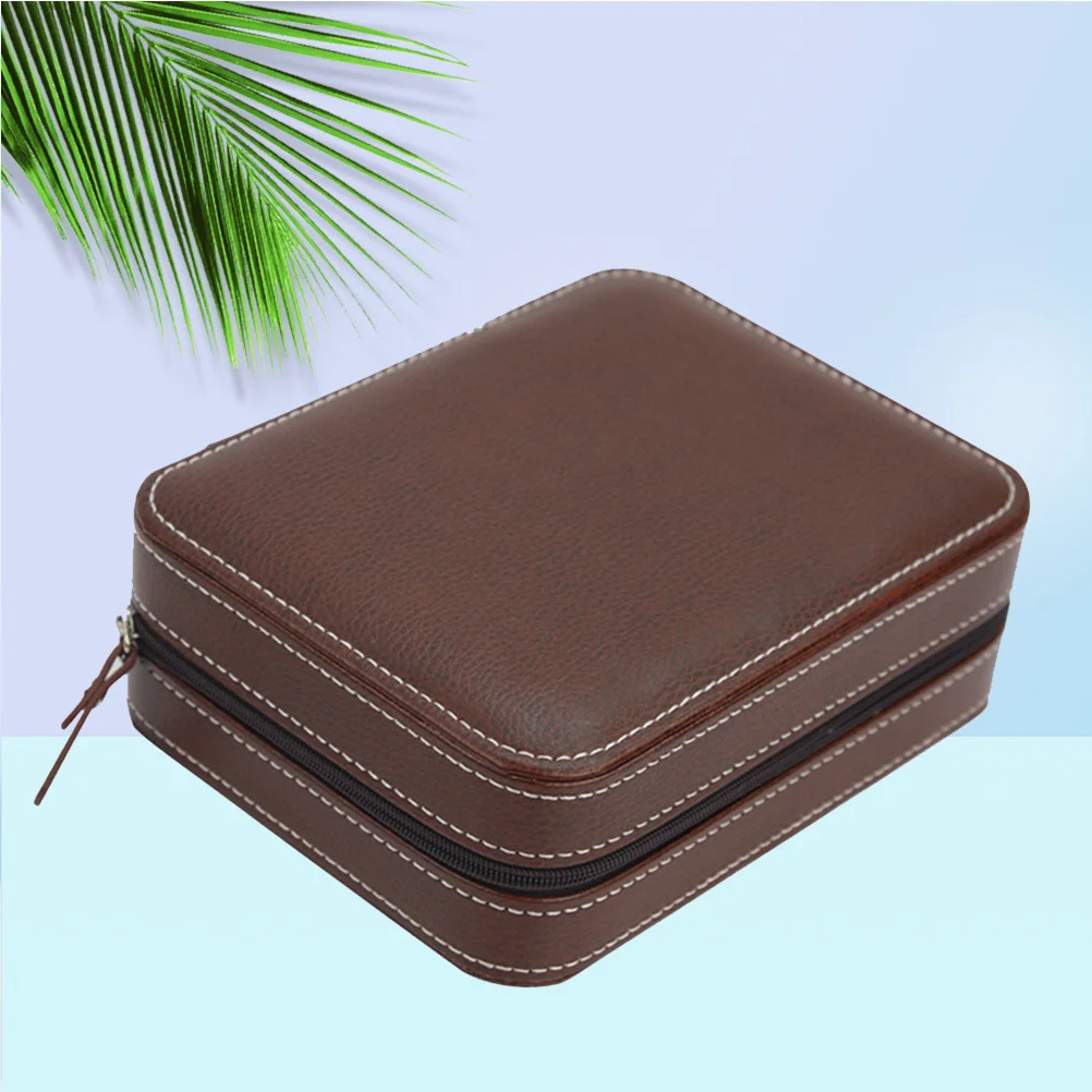 

1Pcs Watch Box Case Luxury Storage Holder for Men Jewelry Organizer Display Zipper Closure Coffee Color