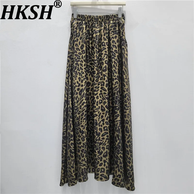 

HKSH весенне-осенняя новая женская юбка, модная плиссированная эластичная талия с леопардовым принтом, элегантная уличная одежда в стиле ретро, юбки Y2K HK14914