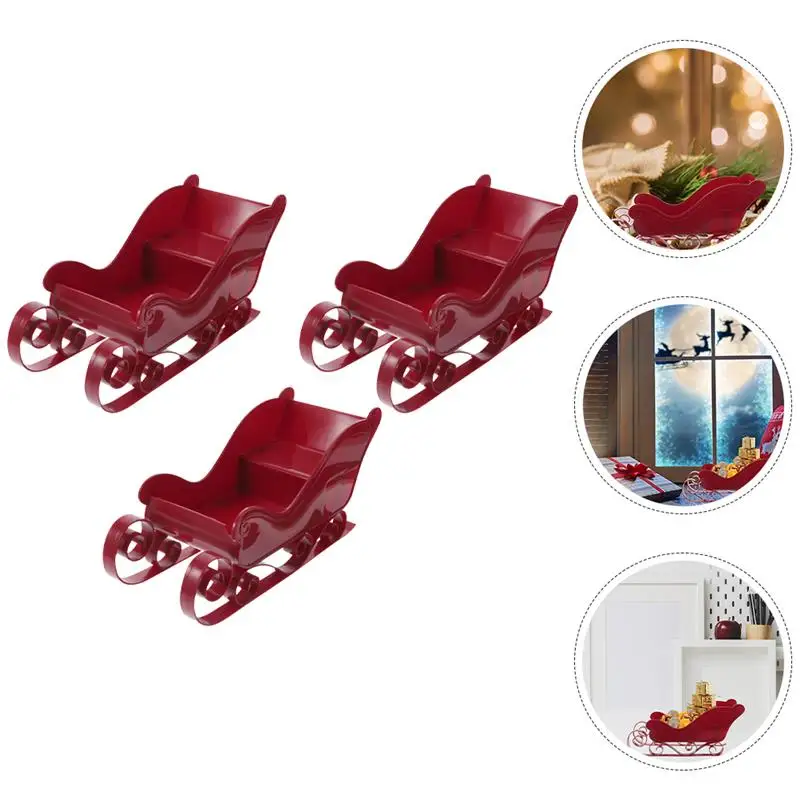 Traîneau de Noël Miniature en Plastique pour Décoration de Bureau, Ornement, Support à Bonbons, Pendentif, 3 Pièces