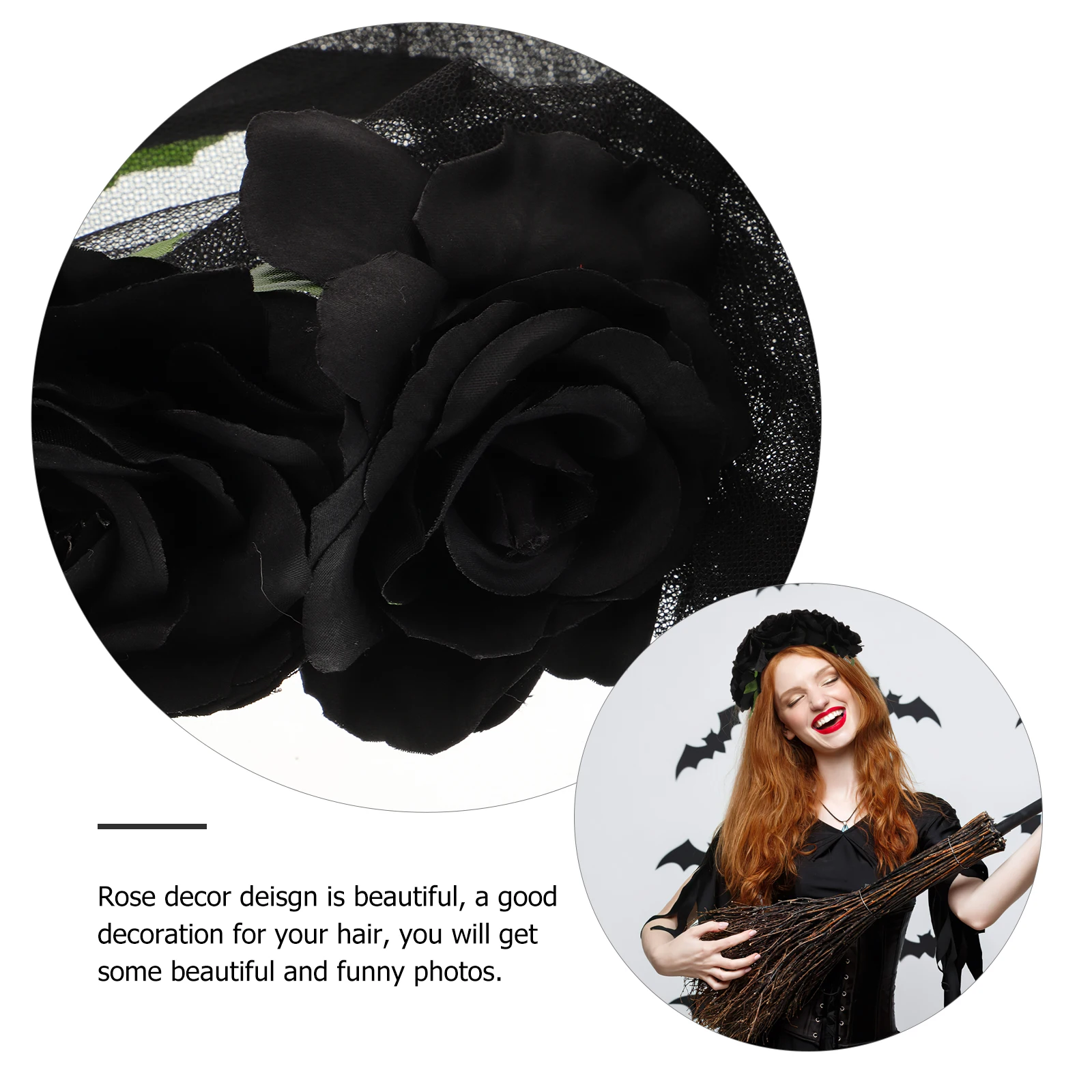

Rose Design Hair Black Pattern Headwear For Women Festival Halloween Carnival Party Decoration Halloween Makeup Veil Carnival
