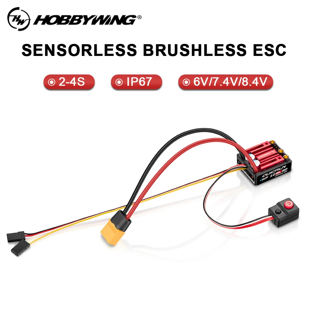 Hobbywing 80A Brushless ESC Sensorless 2-4S IP67 6V/7.4V/8.4V BEC For RC 1/10 Crawlers Car