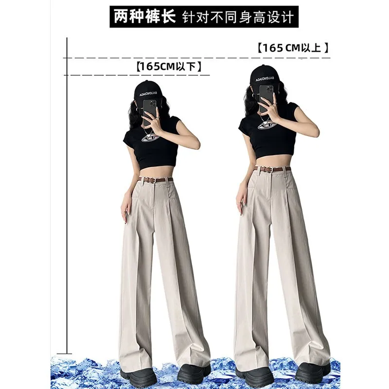 Japanese Style High Waist Tooling Pants Women\'s Summer New Design Sense Niche Straight Slimming Wide Leg Pants Loose Casual Trou