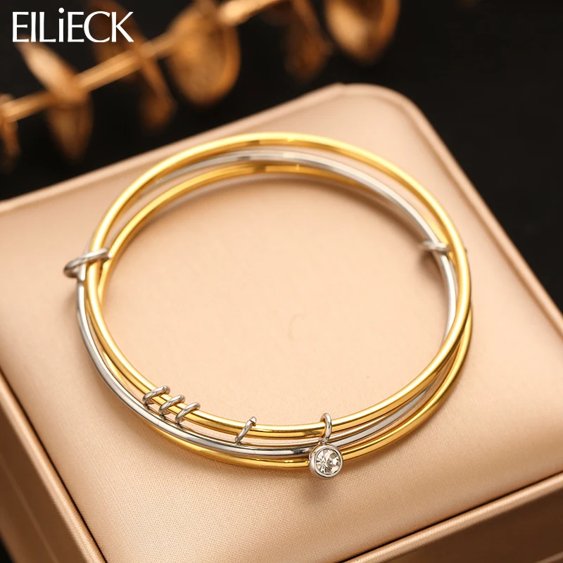 

EILIECK 316L Stainless Steel Multi-layer Stacking Zirconia Bracelet Bangles For Women New Trendy Waterproof Jewelry Gift Party