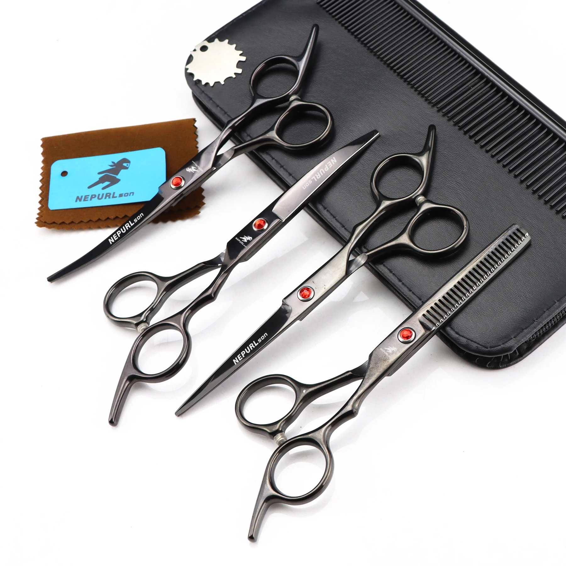 

Dog Grooming Scissors Set 6" Black Japan Stainless Thinning Shears Straight Scissors Dog Curved Shears Cat Shears Dropshipping