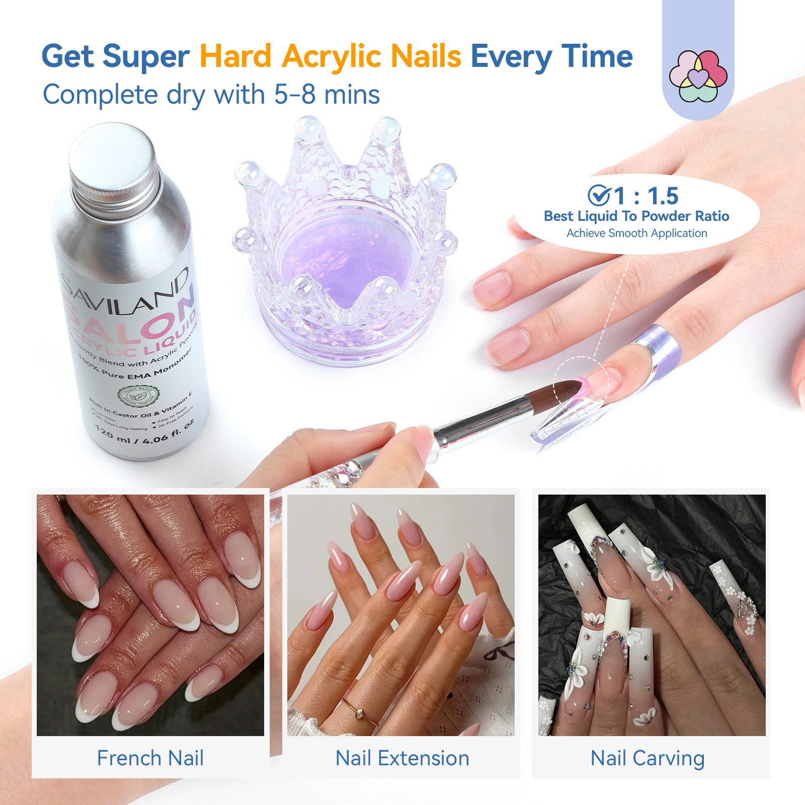 SAVILAND Geavanceerde acryl nagelkit met elektrische nagelboormachine 3 kleuren acrylpoeder vloeistofset voor nagelverlenging snijwerk