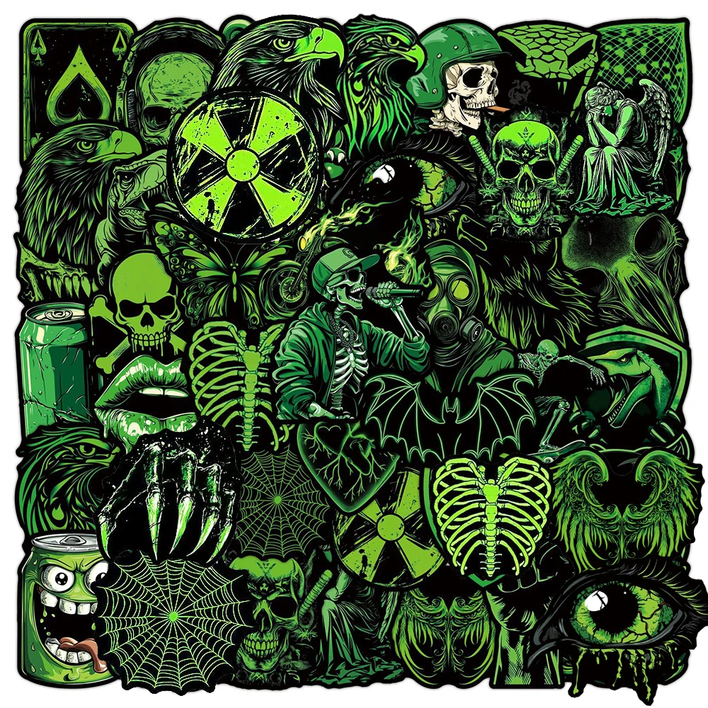 10/30/50 Stück Gothic Horror Grüner Totenkopf Graffiti Aufkleber Aufkleber DIY Skateboard Laptop Scrapbook Coole wasserdichte Aufkleber Spielzeug Dekor