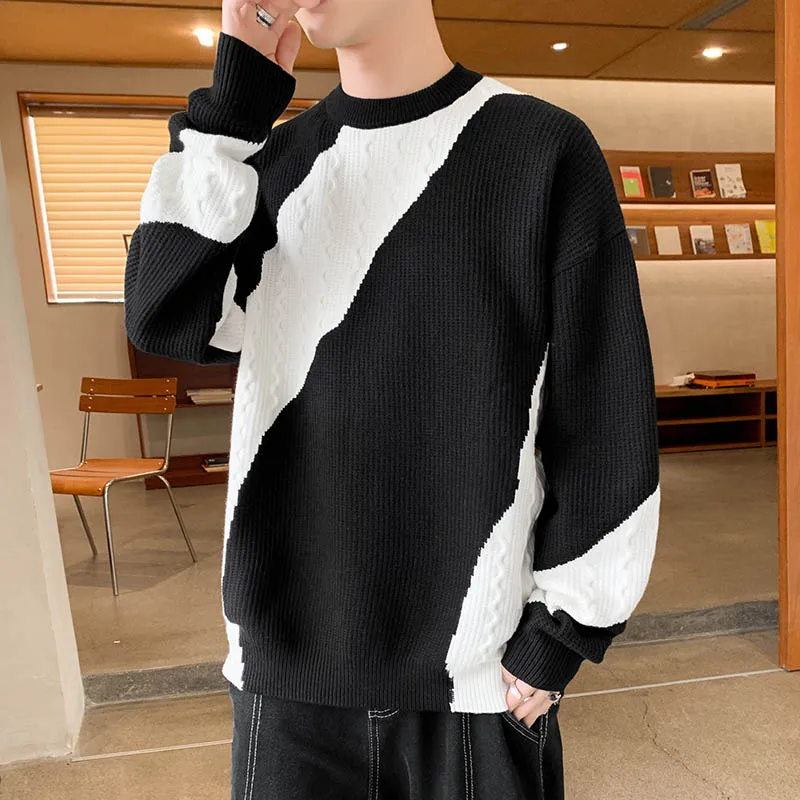 Fashion Men's Pull On Sweaters Autumn Winter Casual Warm Long Sleeve Knit Pullovers Youth Hip Hop Streetwear Loose Tops Clothing