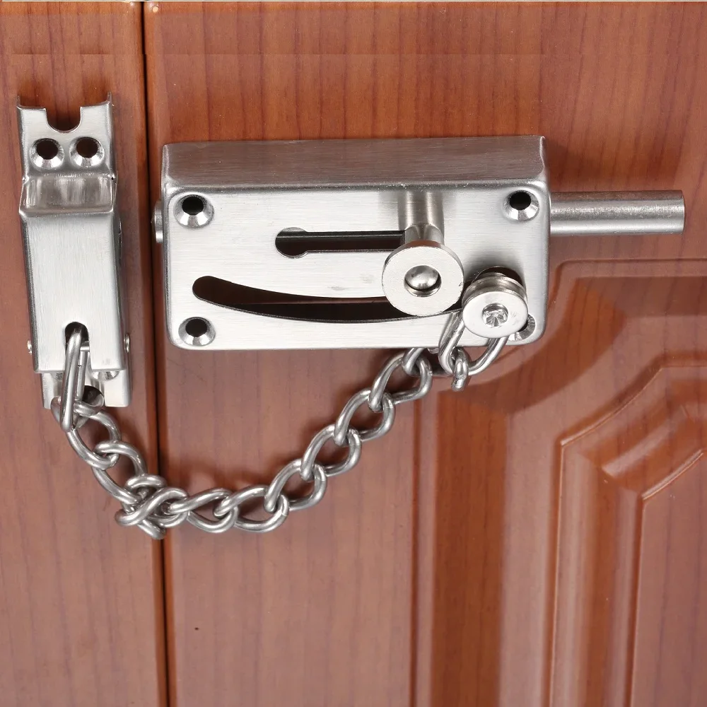 

Hardware Heavy Duty Stainless Steel Slide Bolts Latch Gate Latches Safety Guard Door Lock with Anti-Theft Chains and Spring Lock