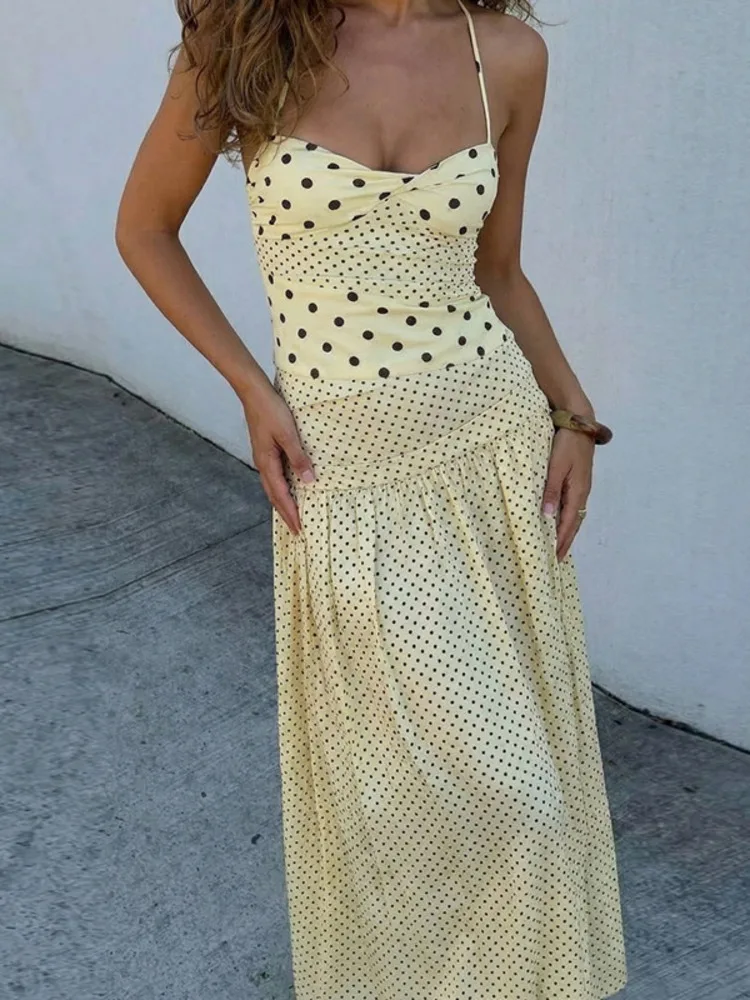 

Blifanbo сексуальное платье макси в горошек с лямкой на шее, женское платье, элегантное облегающее платье с открытыми плечами и открытой спиной, клубные вечерние длинные платья