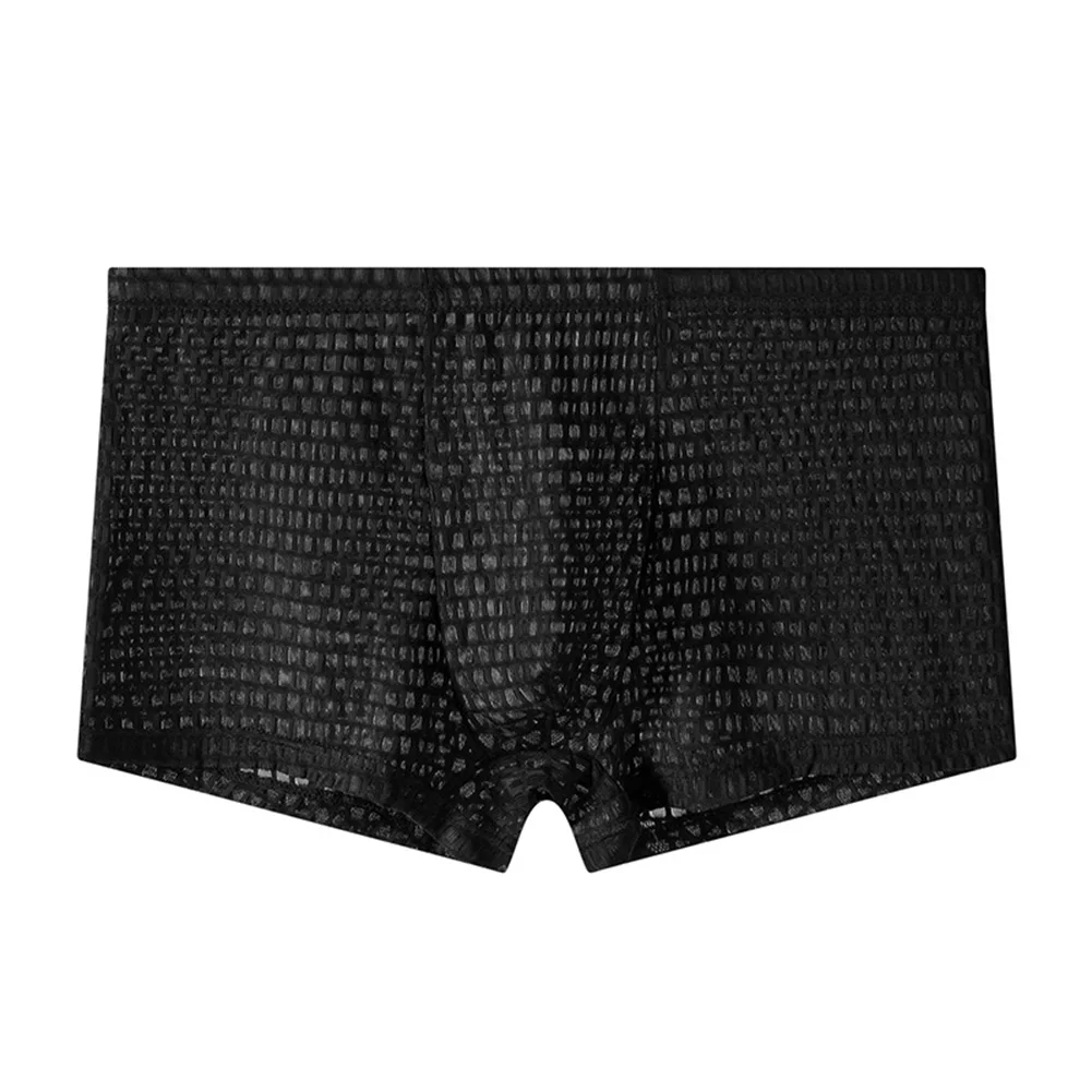 Men\'s Mid Rise Boxer Shorts Underwear with Breathable Mesh Fabric Solid Pattern and Transparent Trunks for Daily Use