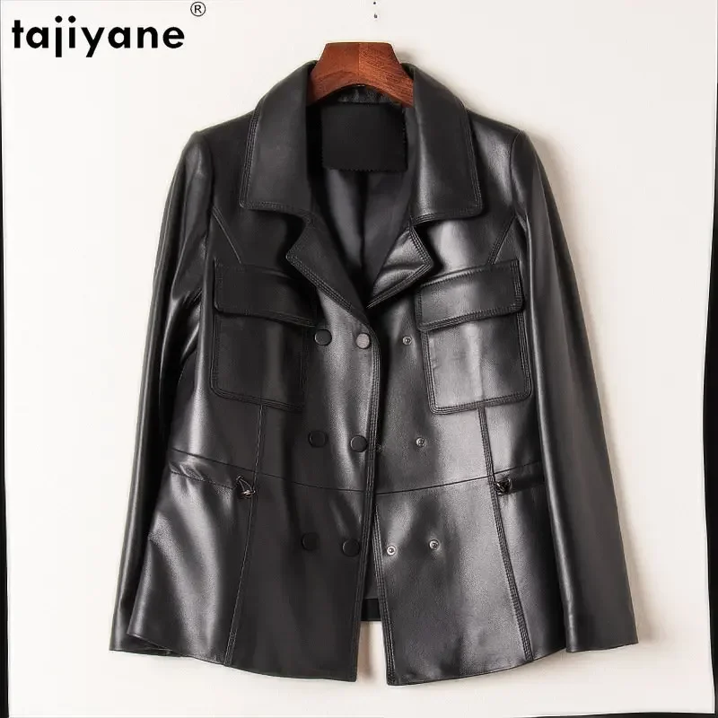 Tajiyane Elegant Leather Jackets for Women 2023 Genuine Sheepskin Leather Jacket Women Waist Drawstring Slim Leather Coat Top