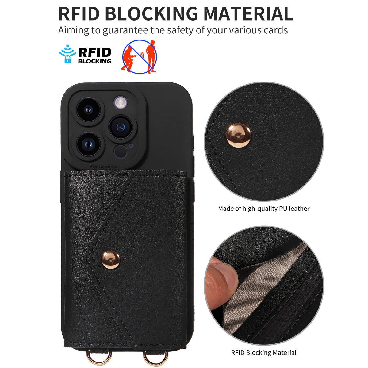 Faux Leather Phone Case for IPhone17 16 15 14 13 12 11 X XS XR 8 7 6 E Pro Max Plus Mini Wallet Protective Cover with Lanyard view 5