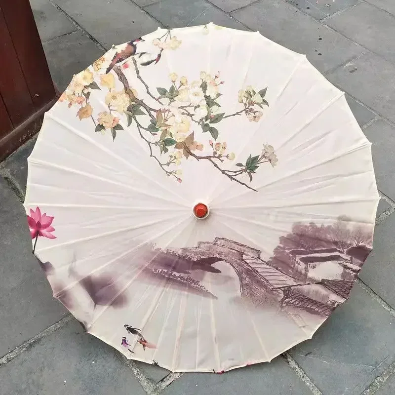 Paraguas de papel al óleo para adultos, estilo chino, decoración a prueba de lluvia, artesanía Hanfu, foto de baile, sombrilla para mujer, accesorio