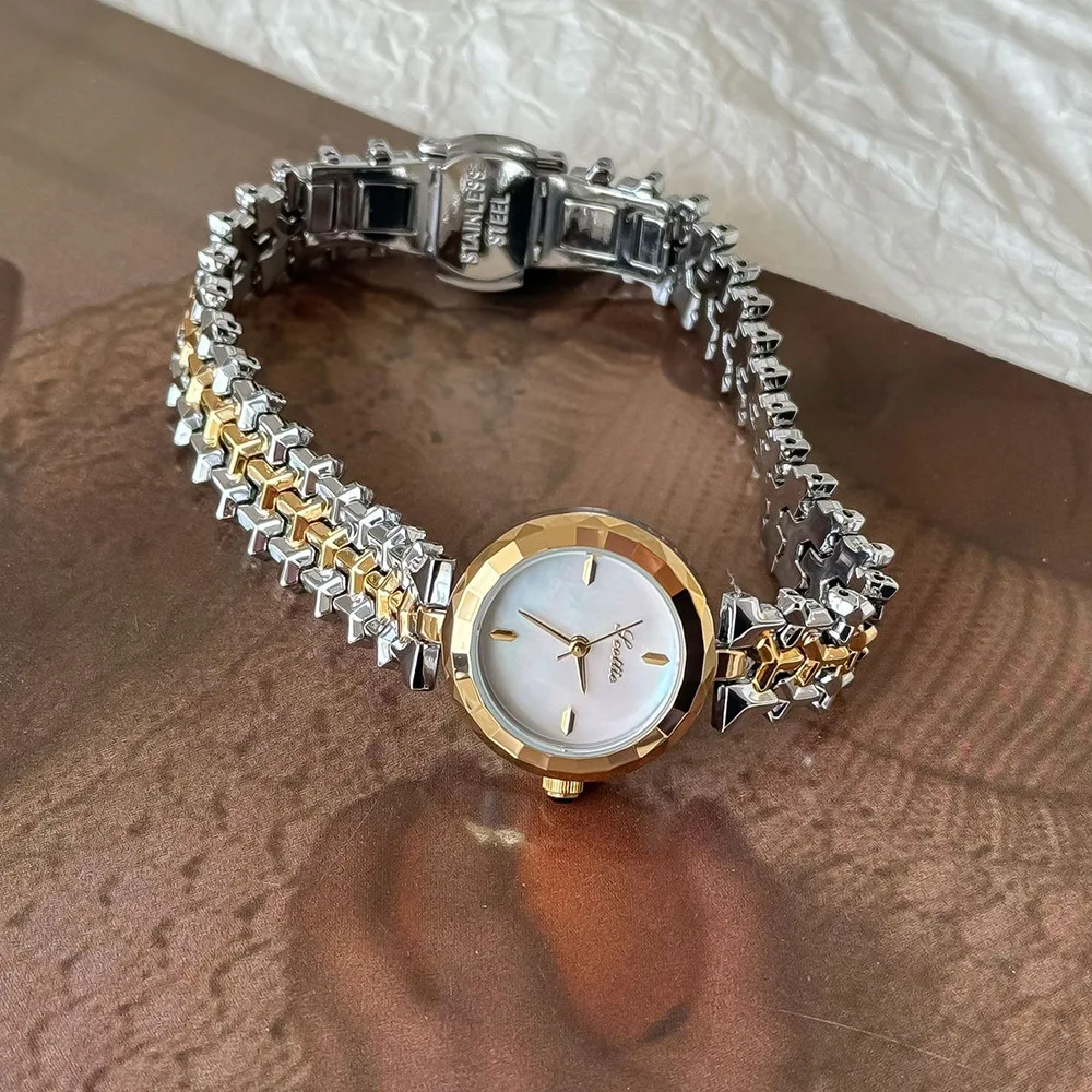 Fashion temperament minimalist luxury retro round dial steel strip for  women's watch Jewelry accessories