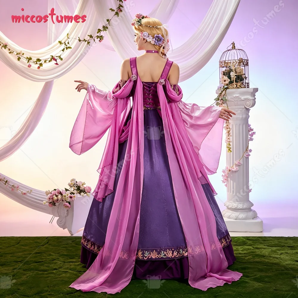 US+EU Stock Miccostumes Women's The Long Hair Princess Medieval Dress with Wreath Headdress and Fluttering Ribbons for Halloween view 3