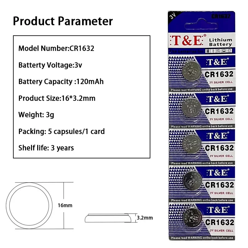 5pcs-50pcs CR1632 3V Button Cell DL1632 ECR1632 KCR1632 Silver Lithium Batteries for Remote Control Bluetooth Key Watch Battery