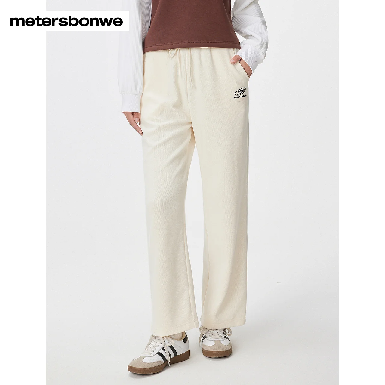 Metersbonwe-Women's Knit Trousers Embroidery Regular Fit Straight Leg Sweatpants Campus Daily Casual Autumn Winter