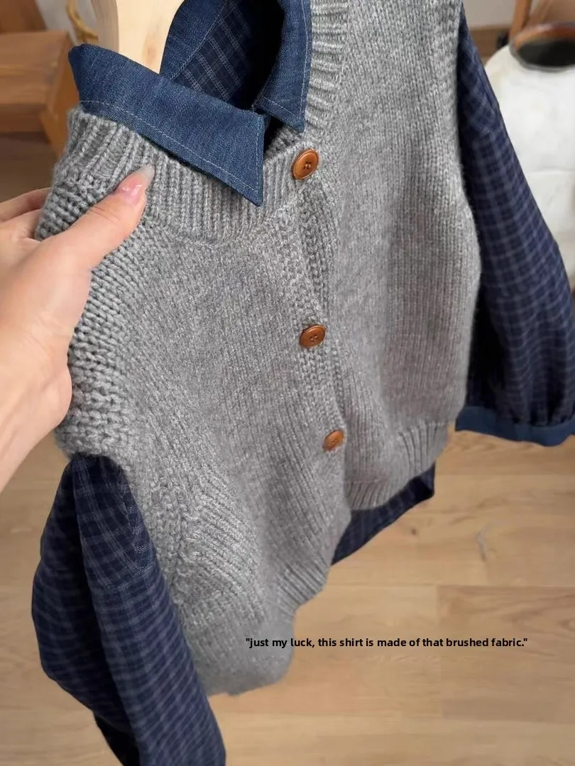 

Sli Retro ey round Ne Svel Knitted Vest Loose Sweater Outerwear for Women Autumn Winter Faion Layering