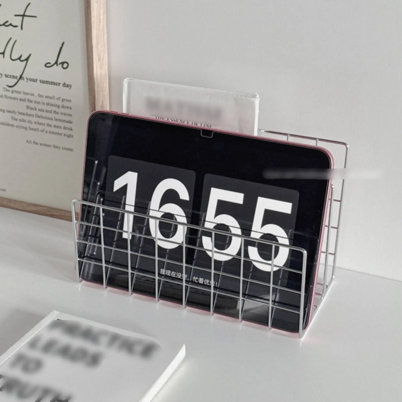 Desktop Book Stand Multi-Functional Iron Mesh Storage Rack Metal Mesh File Sorter Space Saving 3 Compartment Letter Holder