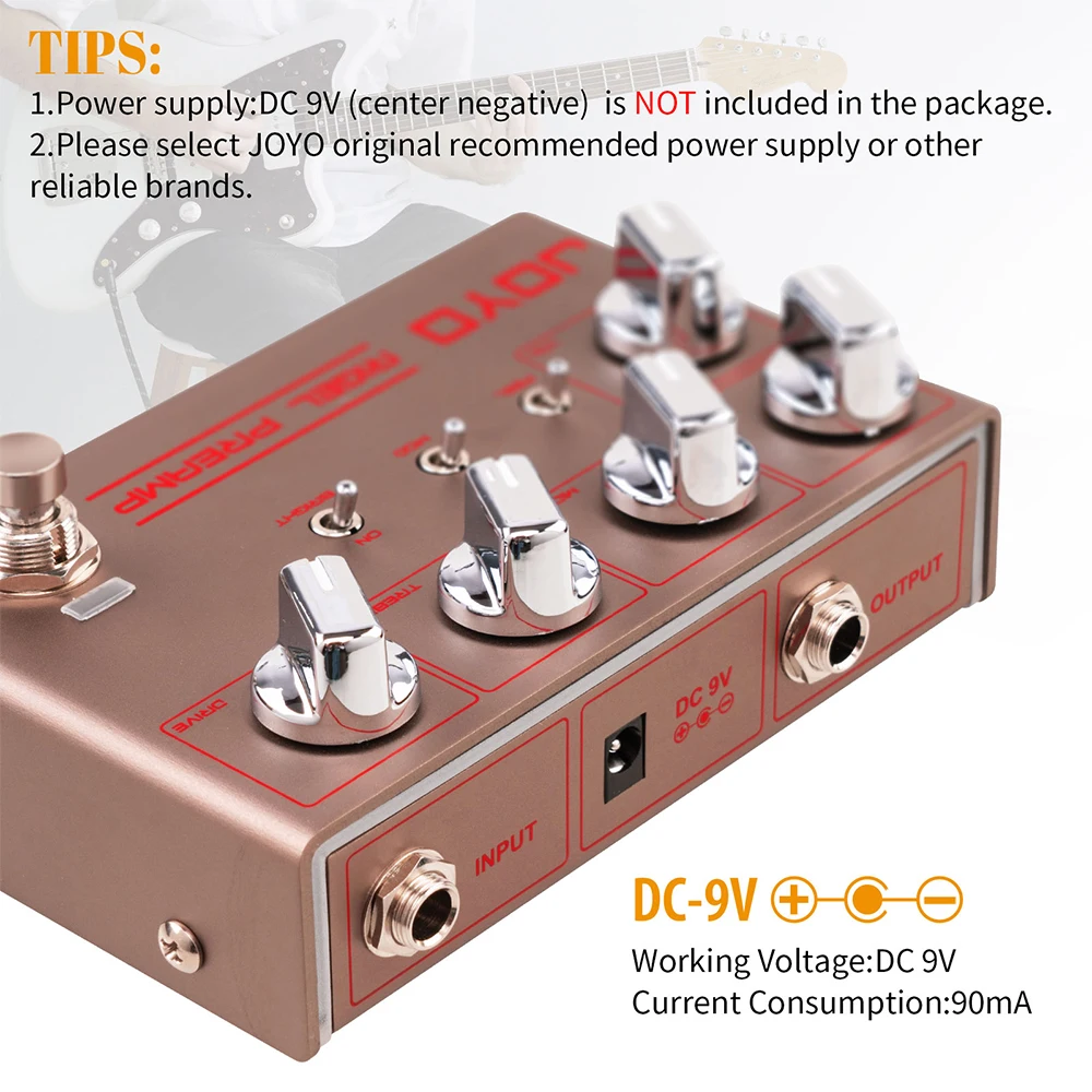 JOYO R-24 RIGLE PREAMP Guitar High Gain Preamp Simulation Pedal 3 Band EQ Overdrive Control Effect with Clean Futuristic Tone view 5