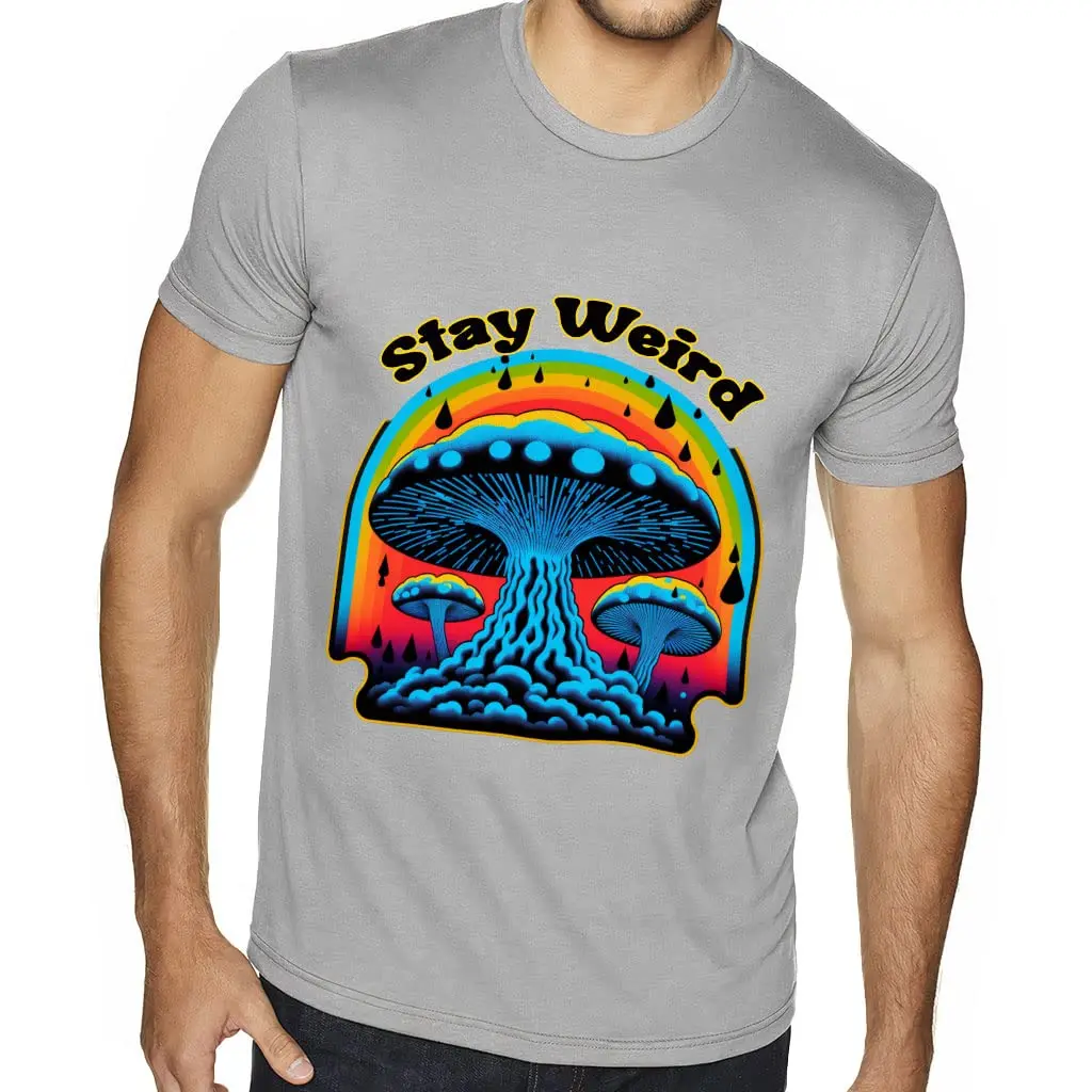 Stay Weird Sueded T-Shirt  Unique   Psychedelic  TeeCartoon Printing  vintage Luxury oversizedAnime Graph