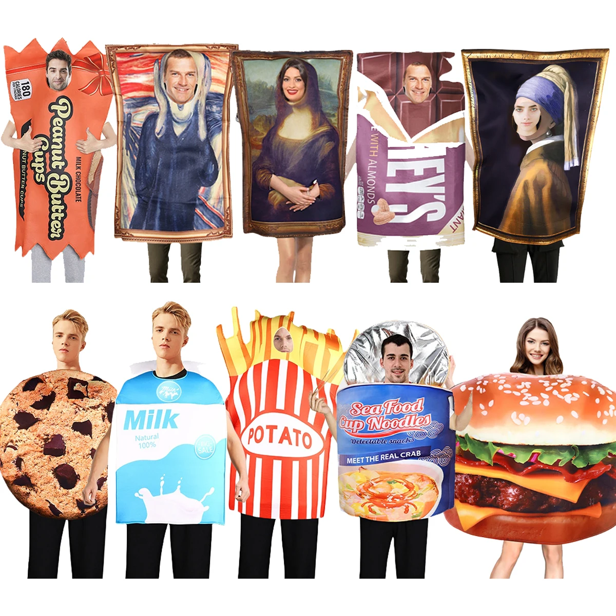 

Funny Food French Fries Sausage Milk Cookies Cosplay Mona Lisa The Scream Halloween Costume Women Christmas Party Fancy Dress