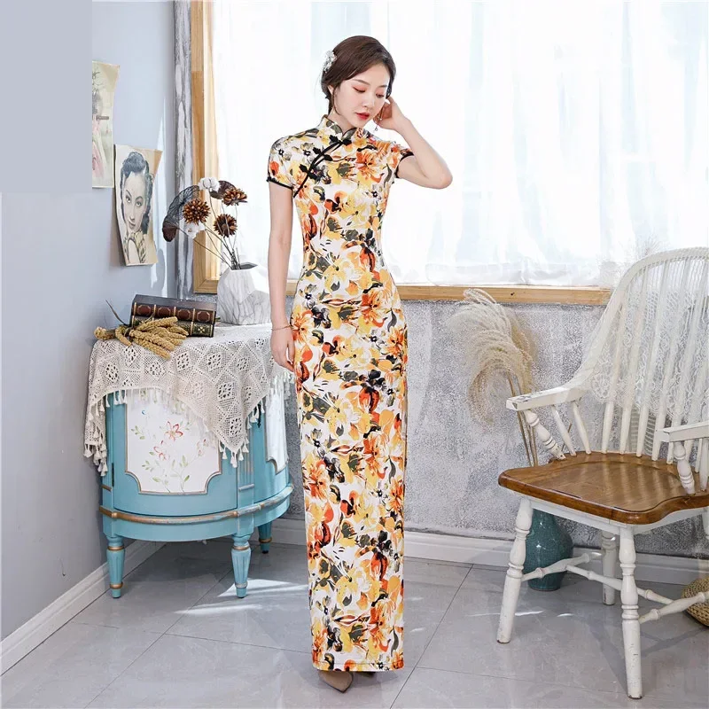 Cheongsam fino tradicional chinês para mulheres, vestido de casamento elegante, vestidos longos, qipao sexy, multicolorido, 6XL, 2023