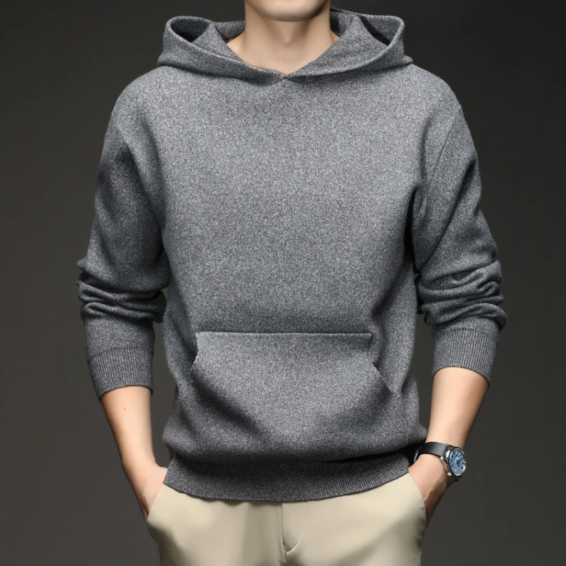 ​​Men's Heavyweight Knit Hoodie - Charcoal Gray (Light Gray/Coffee Brown) 5-Fiber Blend | Premium Quality​​