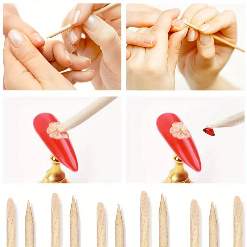 Nail Cuticle Pusher Orange Wood Sticks Nail Manicures Remover Wooden Design Nail Gel Polish Drawing Stick