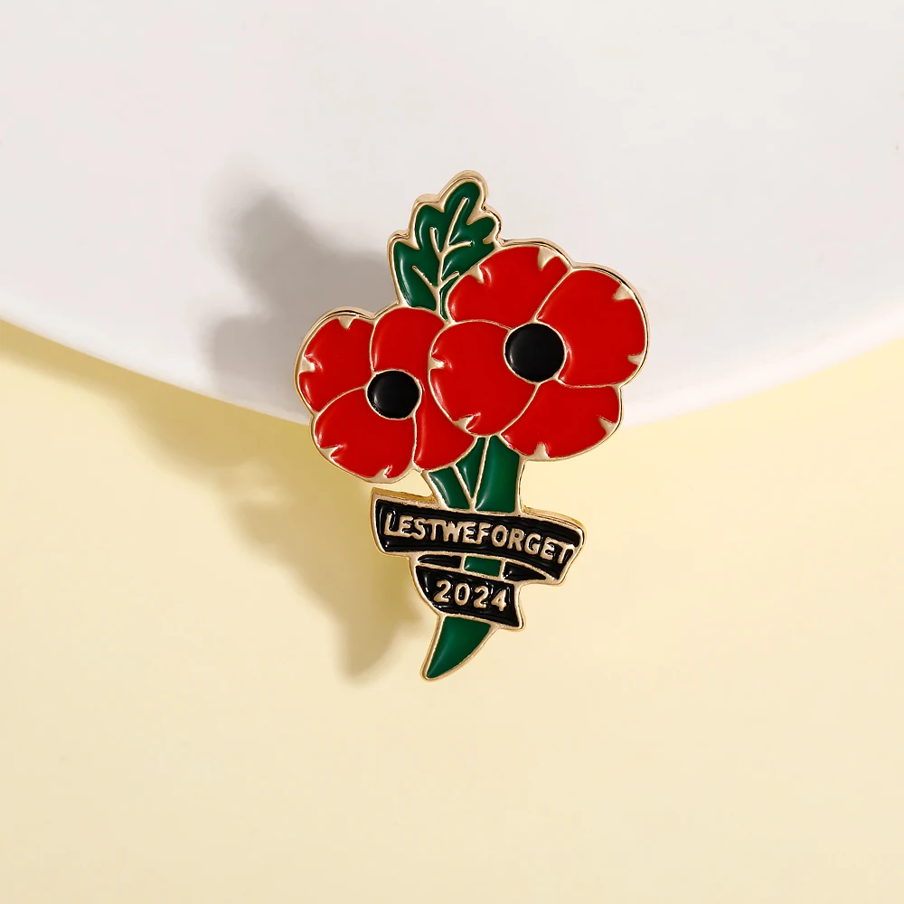 Lest We Forget Flower Enamel Pins Anniversary World War Memorial Day Brooches Wholesale