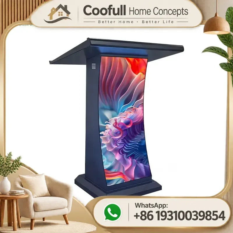 LED Touch Screen Podium Digital Conference Lectern With Secondary Display For Business Events Presentation Meeting