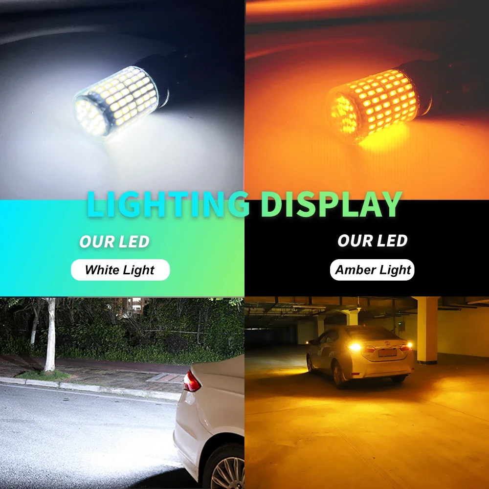2PCS T20 7440 W21W 7443 W21/5W 3157 T25 1156 BA15S P21W BAU15S PY21W 1157 P21/5W BAY15D 144smd Lampu LED Sinyal Belok 12V