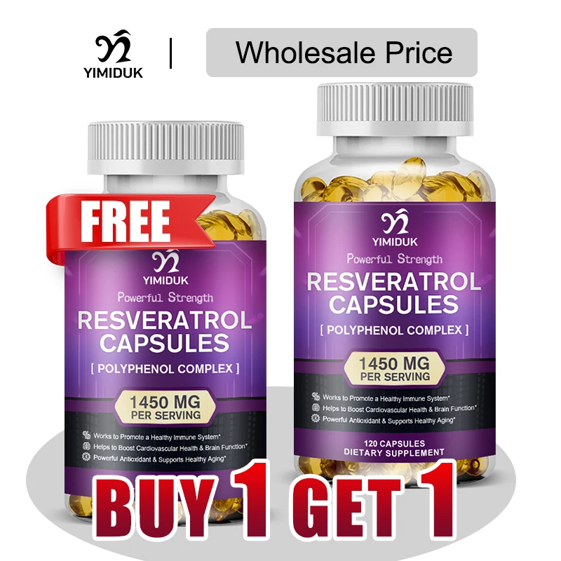 

Buy 1 Get 1 Free! Resveratrol 1450mg Supplement, for Heart & Brain Health, Radiant Skin & Vitality, Hormone Balance, Gluten-Free