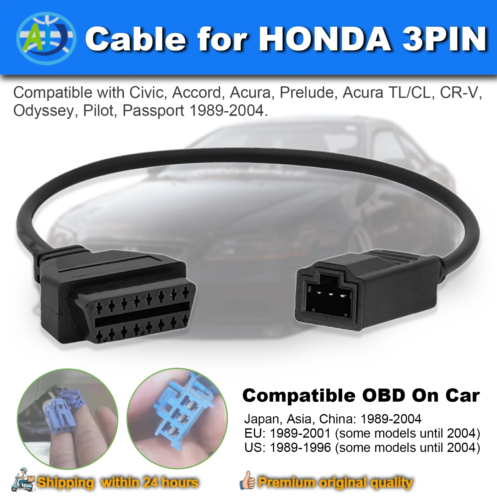OBD-Kabel für HONDA 3-PIN OBD2 Diagnoseadapter für Civic, Accord, Acura, Prelude, CR-V, Odyssey, Pilot, Passport 3-Pin OBD-Anschluss
