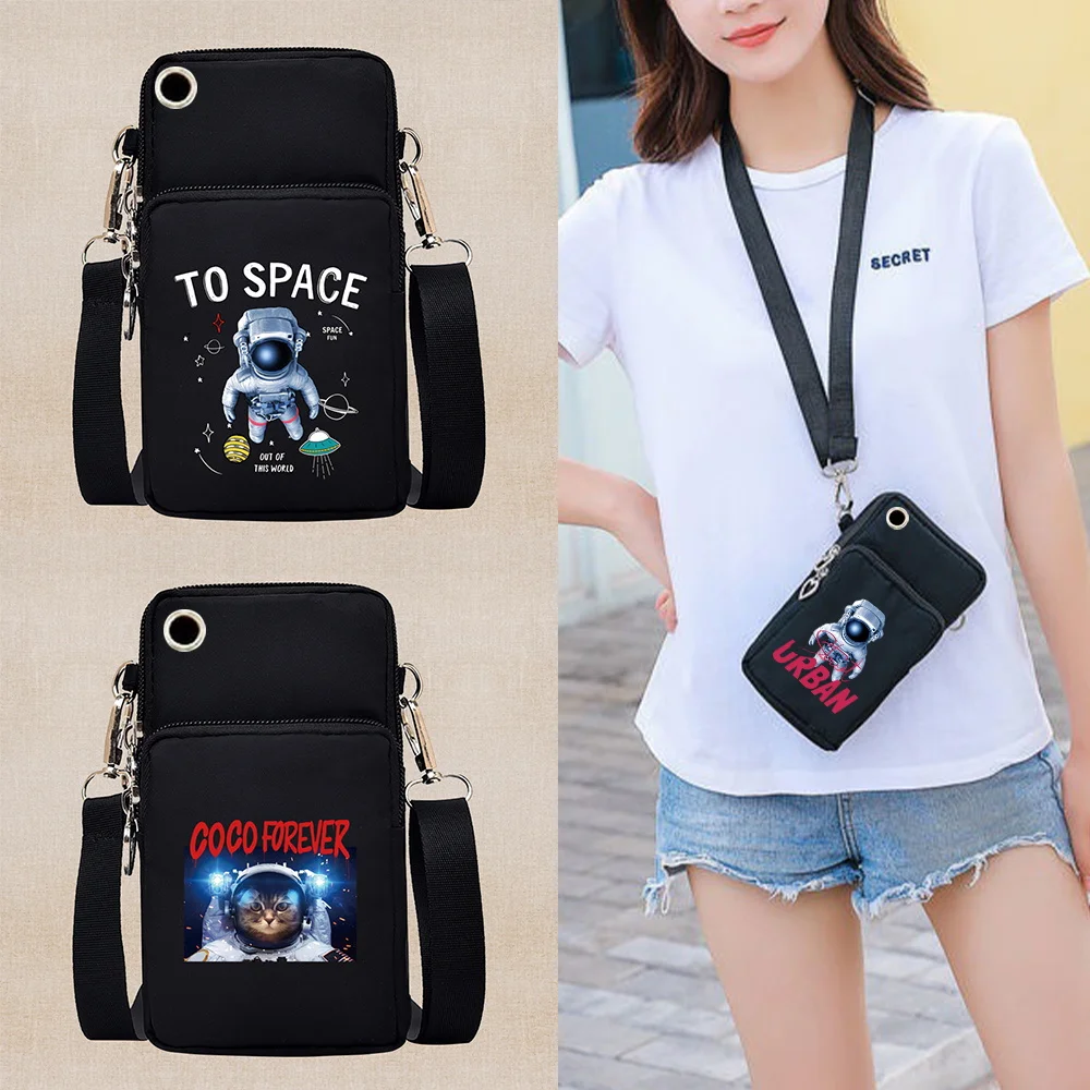 

New Mobile Phone Bag Slant Astronaut Pattern Mini Bag Multi-layer Zipper Purse Casual Outdoor Travel Adjustable Shoulder Bags