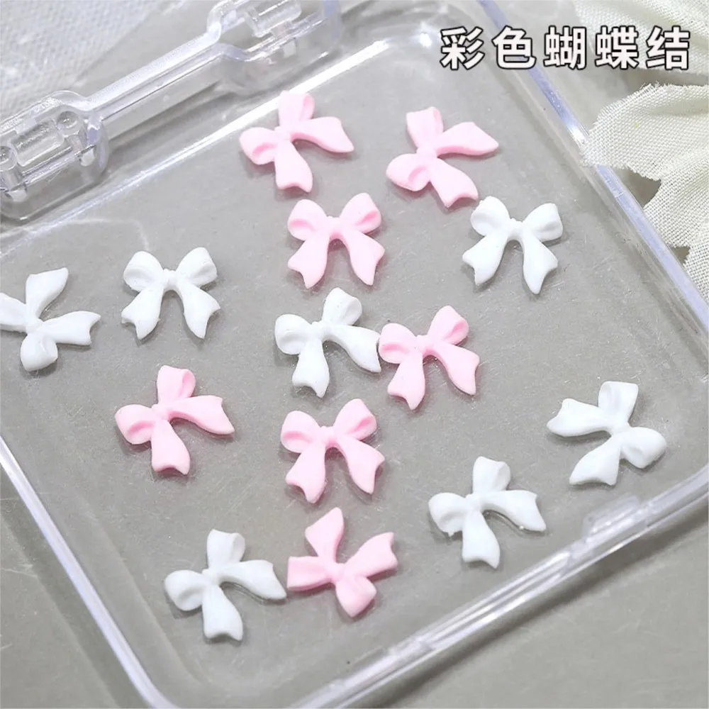 30 قطعة/صندوق ثلاثية الأبعاد الأبيض والوردي الانحناء مسمار الفن سحر 6 تقلد لطيف Bowknots الشريط مسمار الراين الراتنج ربطة العنق مانيكير الديكور # ر5!